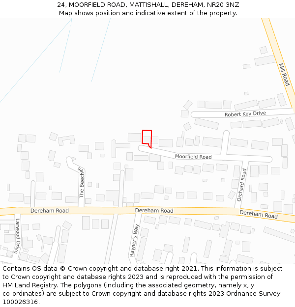 24, MOORFIELD ROAD, MATTISHALL, DEREHAM, NR20 3NZ: Location map and indicative extent of plot