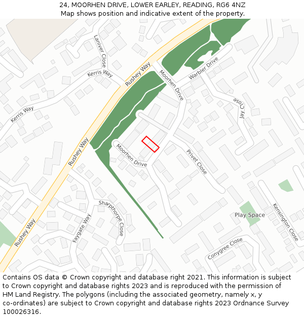 24, MOORHEN DRIVE, LOWER EARLEY, READING, RG6 4NZ: Location map and indicative extent of plot