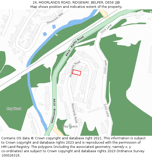 24, MOORLANDS ROAD, RIDGEWAY, BELPER, DE56 2JB: Location map and indicative extent of plot