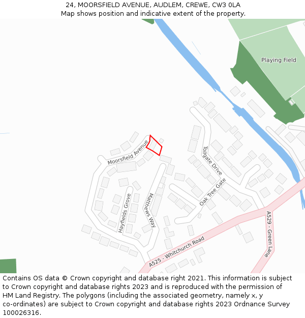 24, MOORSFIELD AVENUE, AUDLEM, CREWE, CW3 0LA: Location map and indicative extent of plot