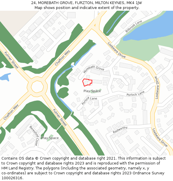 24, MOREBATH GROVE, FURZTON, MILTON KEYNES, MK4 1JW: Location map and indicative extent of plot