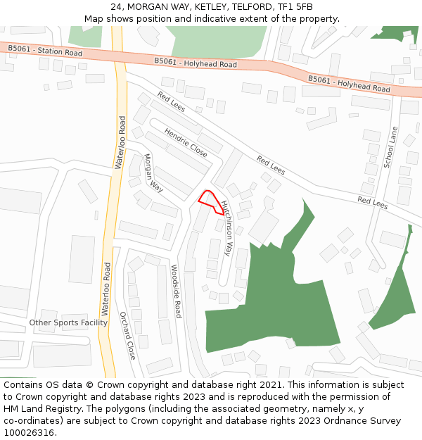 24, MORGAN WAY, KETLEY, TELFORD, TF1 5FB: Location map and indicative extent of plot