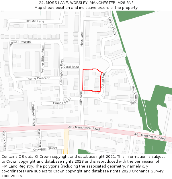 24, MOSS LANE, WORSLEY, MANCHESTER, M28 3NF: Location map and indicative extent of plot