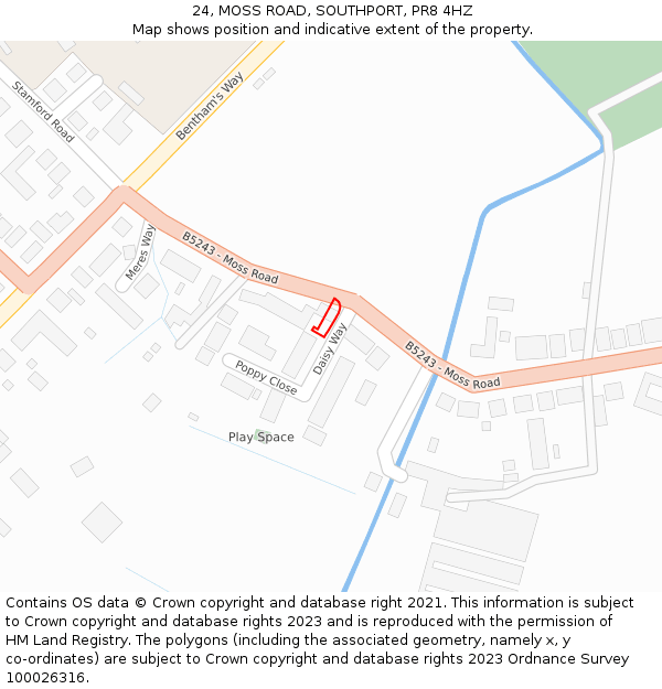 24, MOSS ROAD, SOUTHPORT, PR8 4HZ: Location map and indicative extent of plot