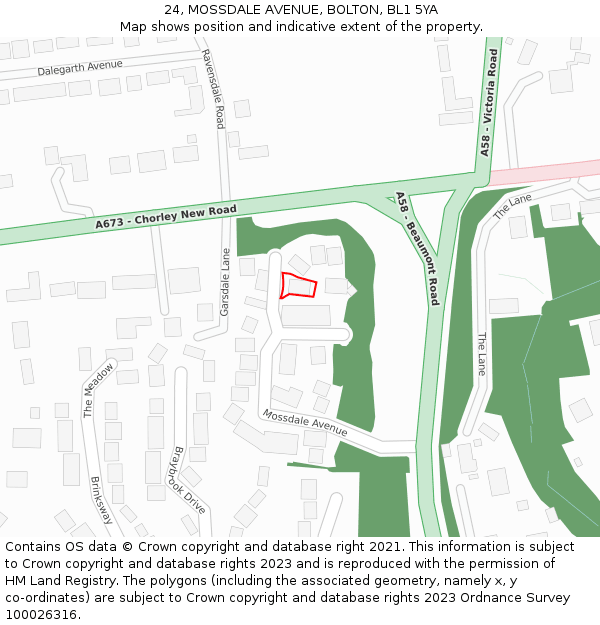 24, MOSSDALE AVENUE, BOLTON, BL1 5YA: Location map and indicative extent of plot