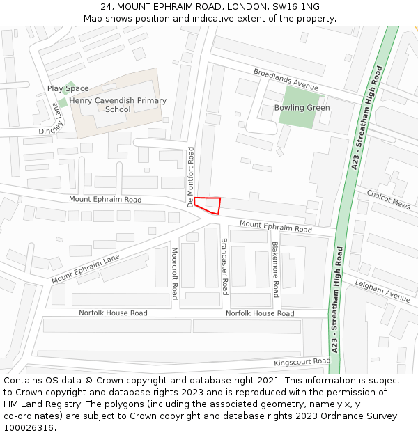 24, MOUNT EPHRAIM ROAD, LONDON, SW16 1NG: Location map and indicative extent of plot