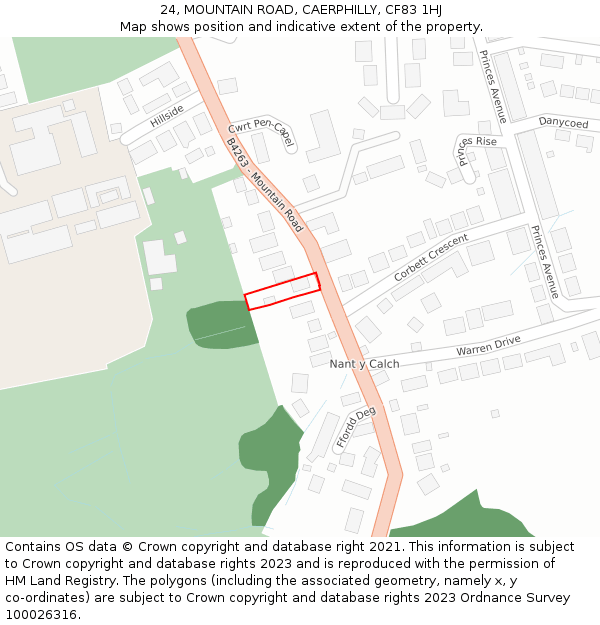 24, MOUNTAIN ROAD, CAERPHILLY, CF83 1HJ: Location map and indicative extent of plot