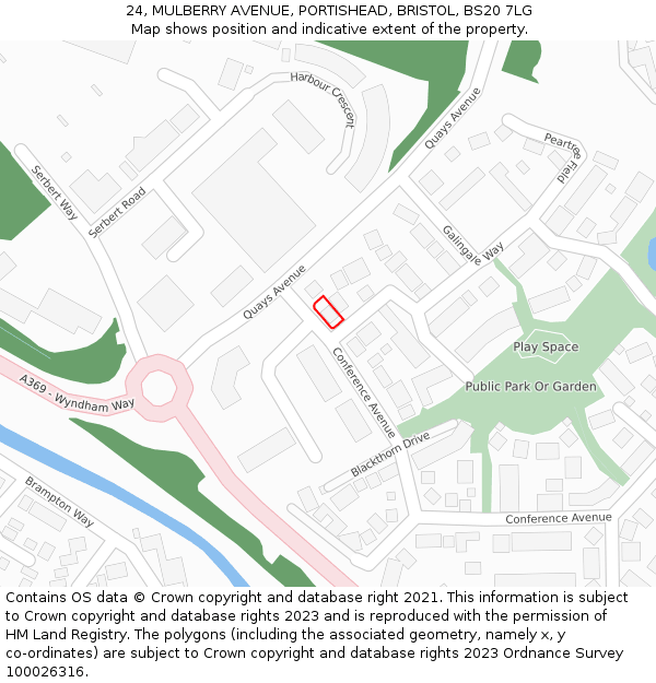 24, MULBERRY AVENUE, PORTISHEAD, BRISTOL, BS20 7LG: Location map and indicative extent of plot
