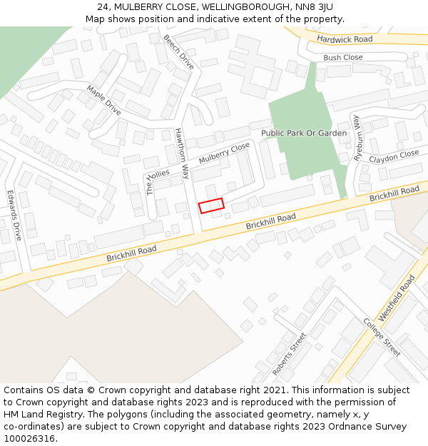 24, MULBERRY CLOSE, WELLINGBOROUGH, NN8 3JU: Location map and indicative extent of plot