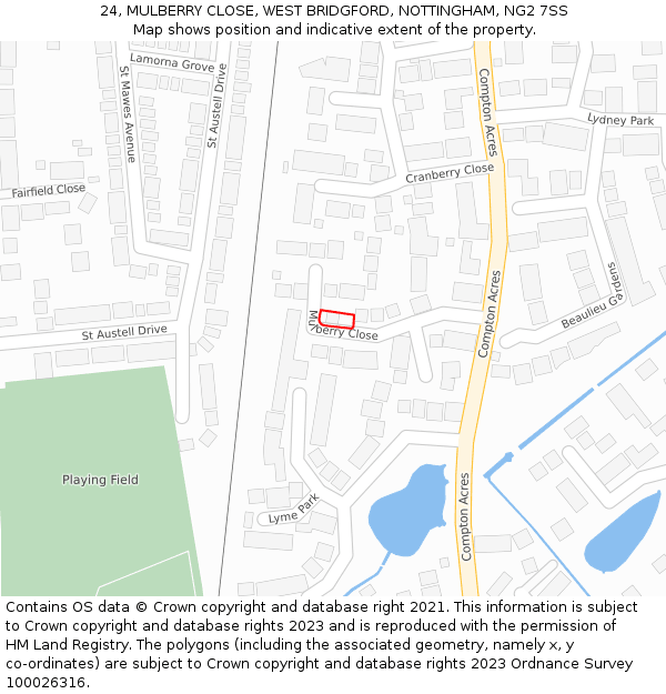 24, MULBERRY CLOSE, WEST BRIDGFORD, NOTTINGHAM, NG2 7SS: Location map and indicative extent of plot