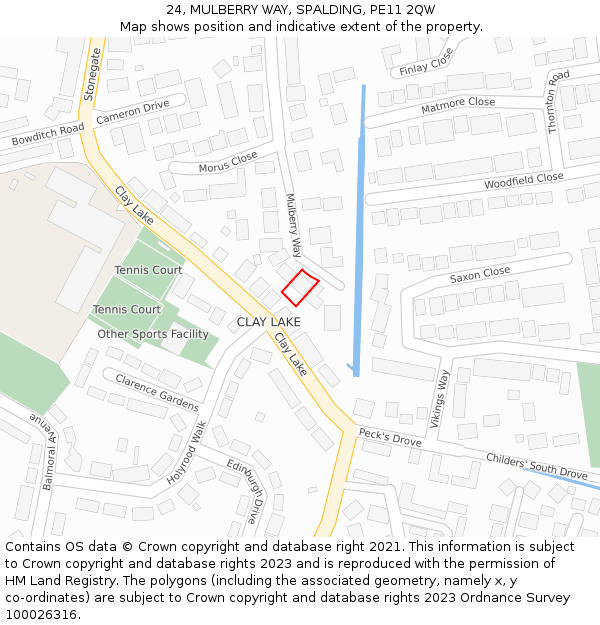 24, MULBERRY WAY, SPALDING, PE11 2QW: Location map and indicative extent of plot