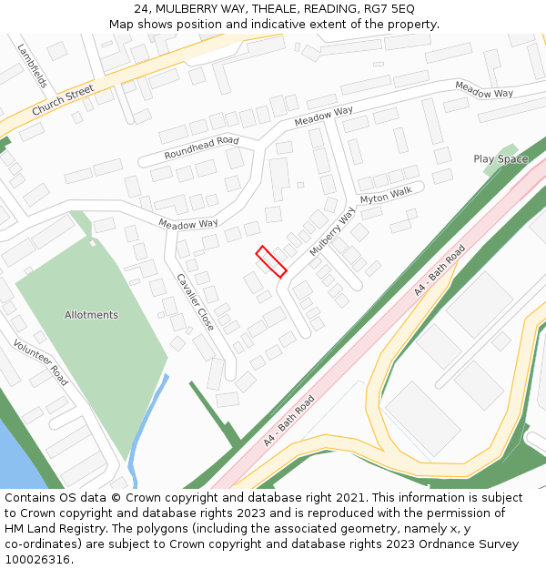 24, MULBERRY WAY, THEALE, READING, RG7 5EQ: Location map and indicative extent of plot