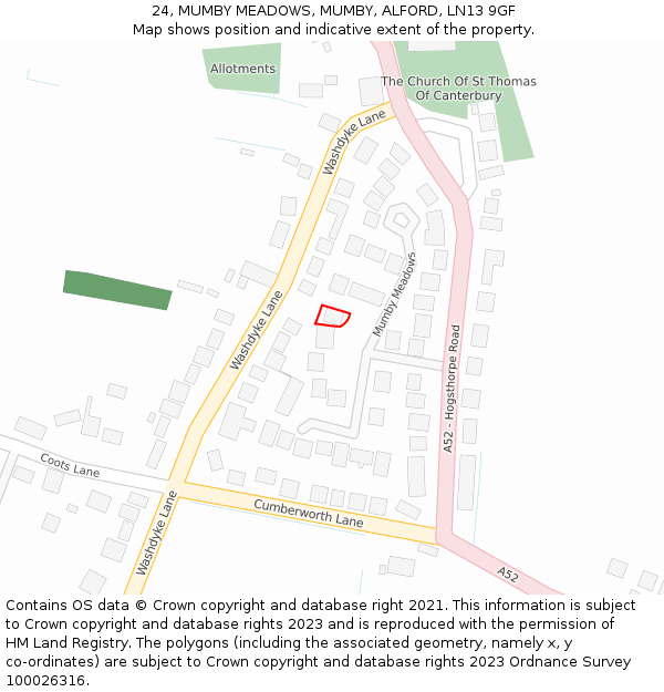 24, MUMBY MEADOWS, MUMBY, ALFORD, LN13 9GF: Location map and indicative extent of plot