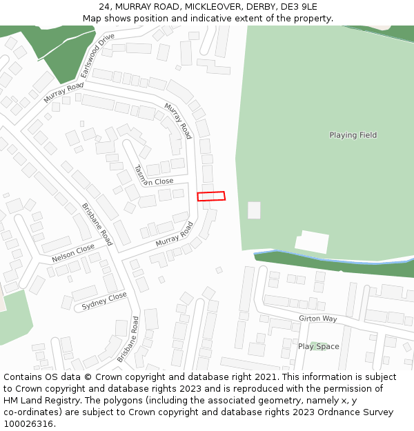 24, MURRAY ROAD, MICKLEOVER, DERBY, DE3 9LE: Location map and indicative extent of plot
