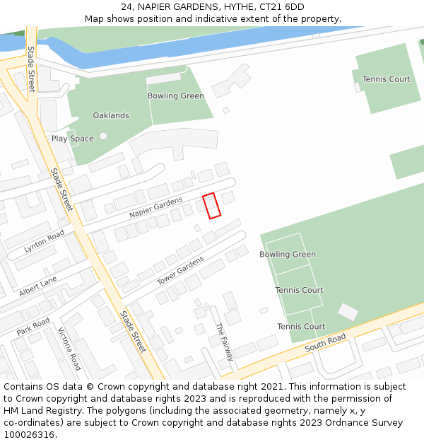 24, NAPIER GARDENS, HYTHE, CT21 6DD: Location map and indicative extent of plot