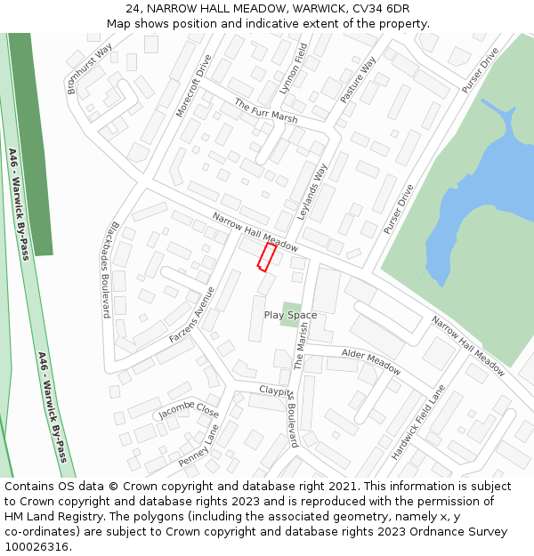 24, NARROW HALL MEADOW, WARWICK, CV34 6DR: Location map and indicative extent of plot