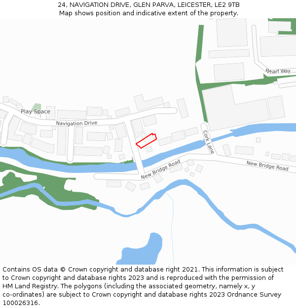 24, NAVIGATION DRIVE, GLEN PARVA, LEICESTER, LE2 9TB: Location map and indicative extent of plot