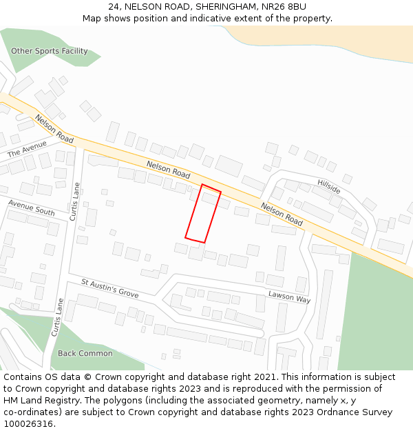 24, NELSON ROAD, SHERINGHAM, NR26 8BU: Location map and indicative extent of plot