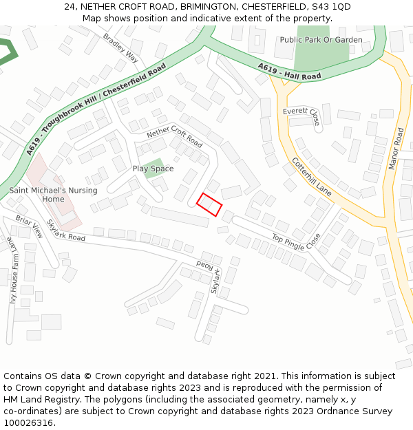 24, NETHER CROFT ROAD, BRIMINGTON, CHESTERFIELD, S43 1QD: Location map and indicative extent of plot