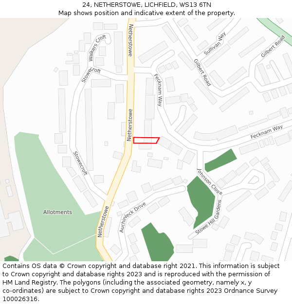 24, NETHERSTOWE, LICHFIELD, WS13 6TN: Location map and indicative extent of plot