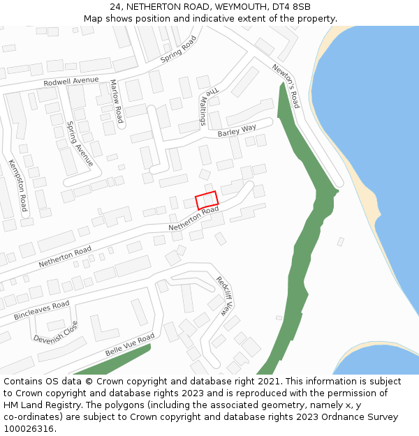 24, NETHERTON ROAD, WEYMOUTH, DT4 8SB: Location map and indicative extent of plot