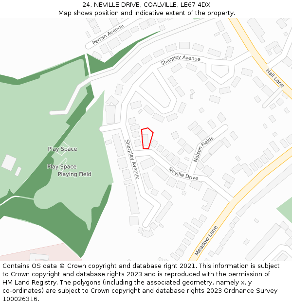 24, NEVILLE DRIVE, COALVILLE, LE67 4DX: Location map and indicative extent of plot