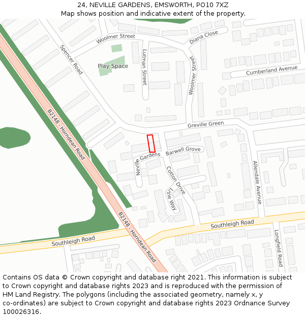 24, NEVILLE GARDENS, EMSWORTH, PO10 7XZ: Location map and indicative extent of plot