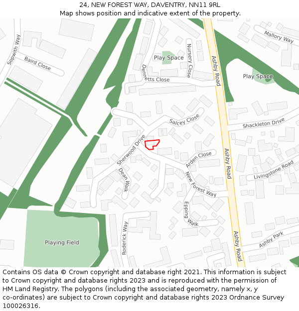 24, NEW FOREST WAY, DAVENTRY, NN11 9RL: Location map and indicative extent of plot