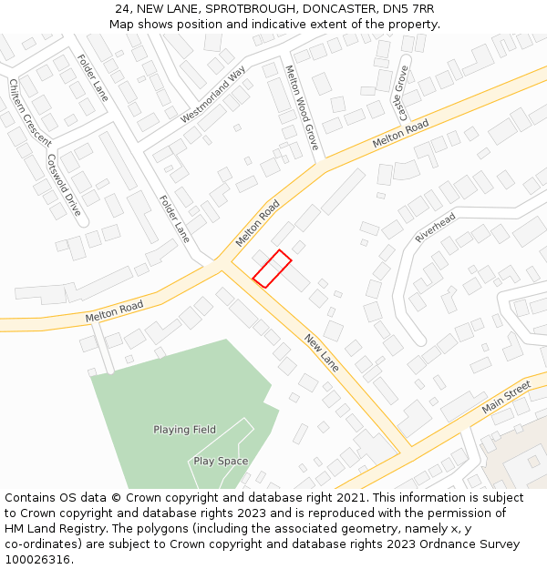 24, NEW LANE, SPROTBROUGH, DONCASTER, DN5 7RR: Location map and indicative extent of plot
