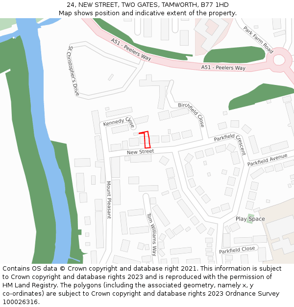 24, NEW STREET, TWO GATES, TAMWORTH, B77 1HD: Location map and indicative extent of plot