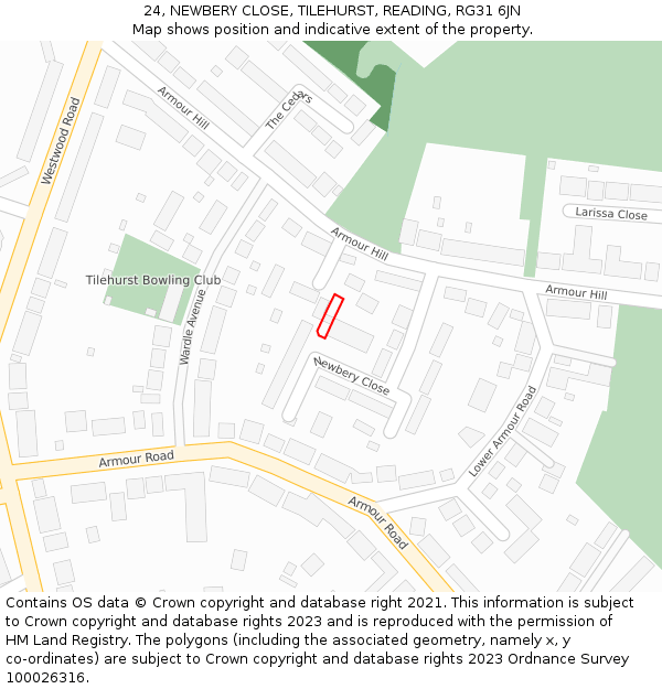 24, NEWBERY CLOSE, TILEHURST, READING, RG31 6JN: Location map and indicative extent of plot