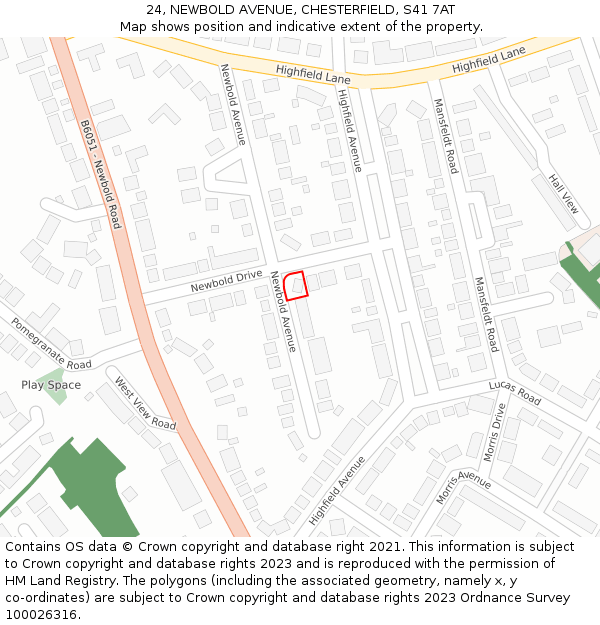 24, NEWBOLD AVENUE, CHESTERFIELD, S41 7AT: Location map and indicative extent of plot