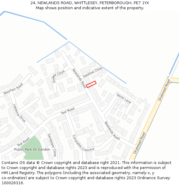 24, NEWLANDS ROAD, WHITTLESEY, PETERBOROUGH, PE7 1YX: Location map and indicative extent of plot