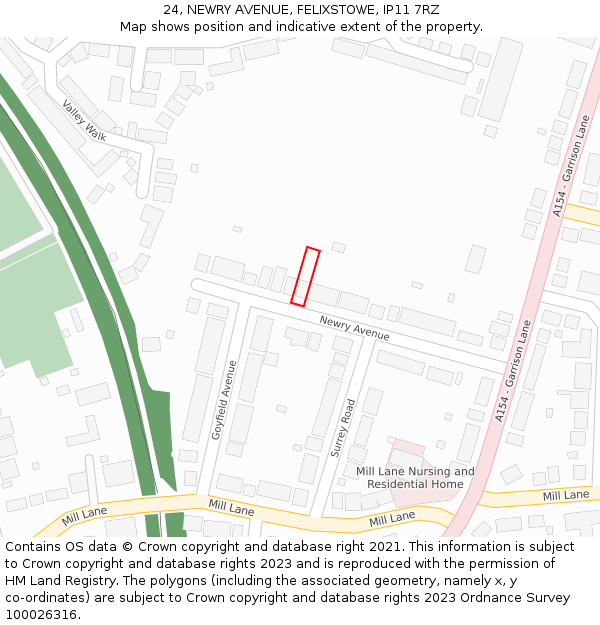 24, NEWRY AVENUE, FELIXSTOWE, IP11 7RZ: Location map and indicative extent of plot