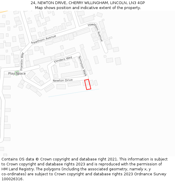 24, NEWTON DRIVE, CHERRY WILLINGHAM, LINCOLN, LN3 4GP: Location map and indicative extent of plot