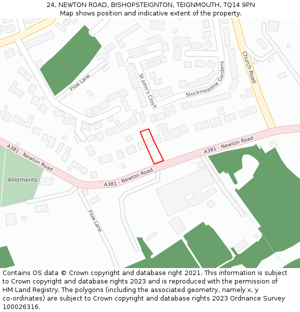 24, NEWTON ROAD, BISHOPSTEIGNTON, TEIGNMOUTH, TQ14 9PN: Location map and indicative extent of plot