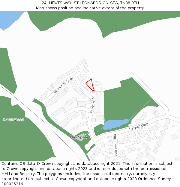 24, NEWTS WAY, ST LEONARDS-ON-SEA, TN38 9TH: Location map and indicative extent of plot