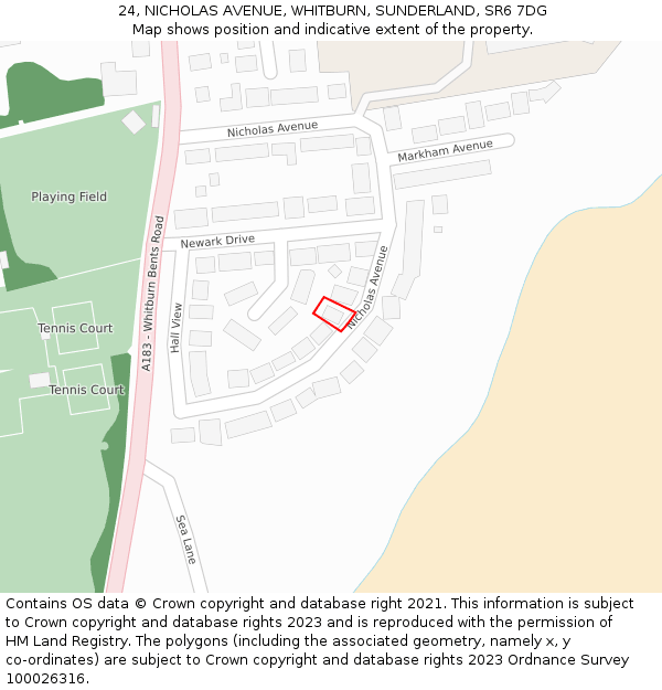 24, NICHOLAS AVENUE, WHITBURN, SUNDERLAND, SR6 7DG: Location map and indicative extent of plot
