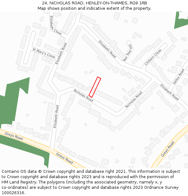 24, NICHOLAS ROAD, HENLEY-ON-THAMES, RG9 1RB: Location map and indicative extent of plot