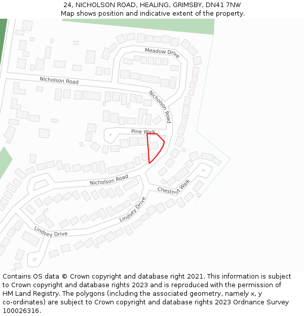 24, NICHOLSON ROAD, HEALING, GRIMSBY, DN41 7NW: Location map and indicative extent of plot