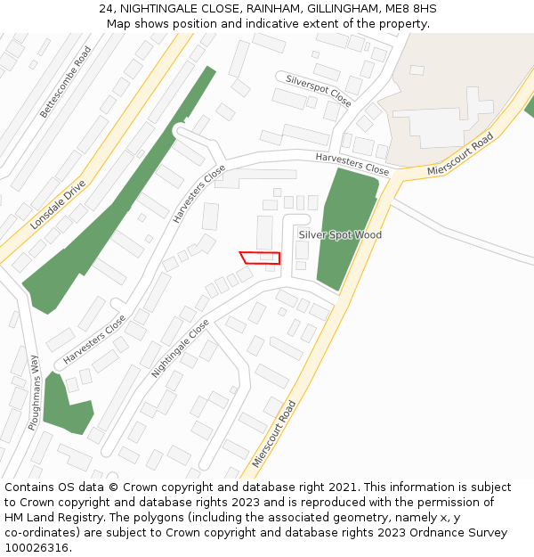 24, NIGHTINGALE CLOSE, RAINHAM, GILLINGHAM, ME8 8HS: Location map and indicative extent of plot