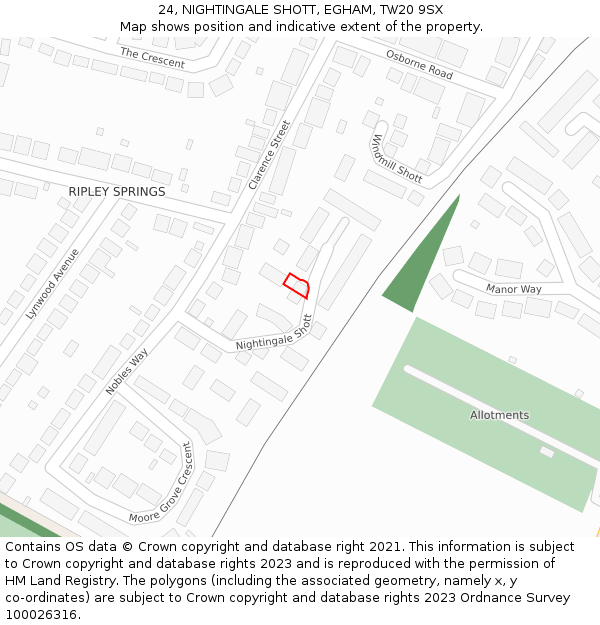 24, NIGHTINGALE SHOTT, EGHAM, TW20 9SX: Location map and indicative extent of plot