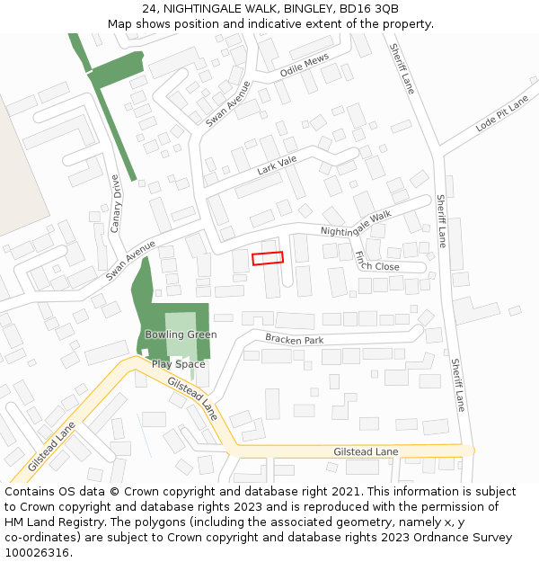 24, NIGHTINGALE WALK, BINGLEY, BD16 3QB: Location map and indicative extent of plot