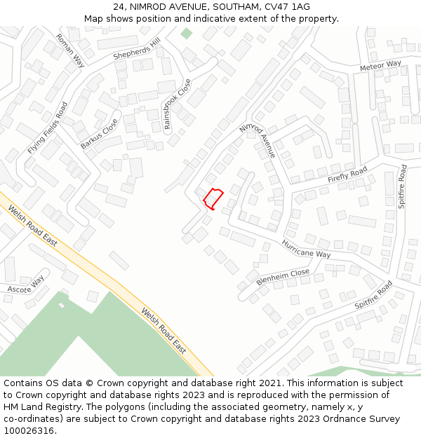 24, NIMROD AVENUE, SOUTHAM, CV47 1AG: Location map and indicative extent of plot