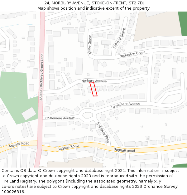 24, NORBURY AVENUE, STOKE-ON-TRENT, ST2 7BJ: Location map and indicative extent of plot