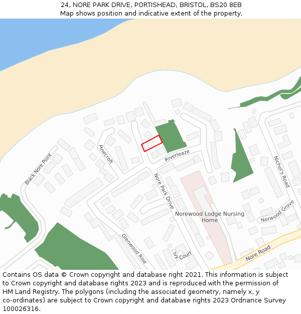 24, NORE PARK DRIVE, PORTISHEAD, BRISTOL, BS20 8EB: Location map and indicative extent of plot