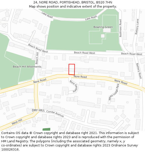 24, NORE ROAD, PORTISHEAD, BRISTOL, BS20 7HN: Location map and indicative extent of plot