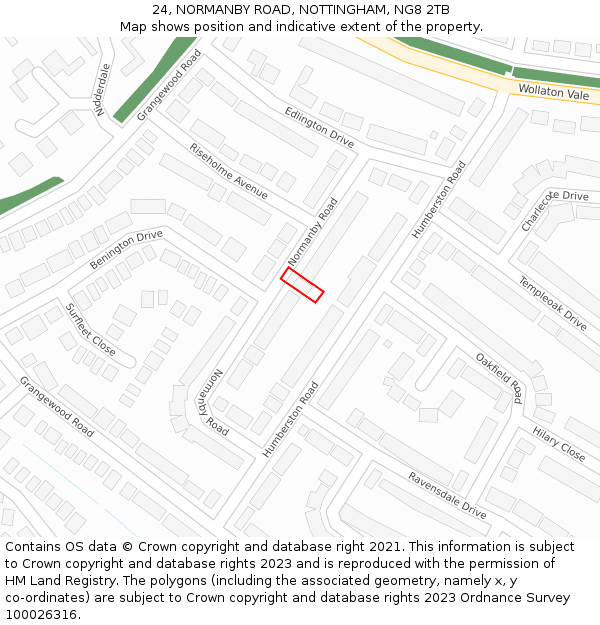 24, NORMANBY ROAD, NOTTINGHAM, NG8 2TB: Location map and indicative extent of plot