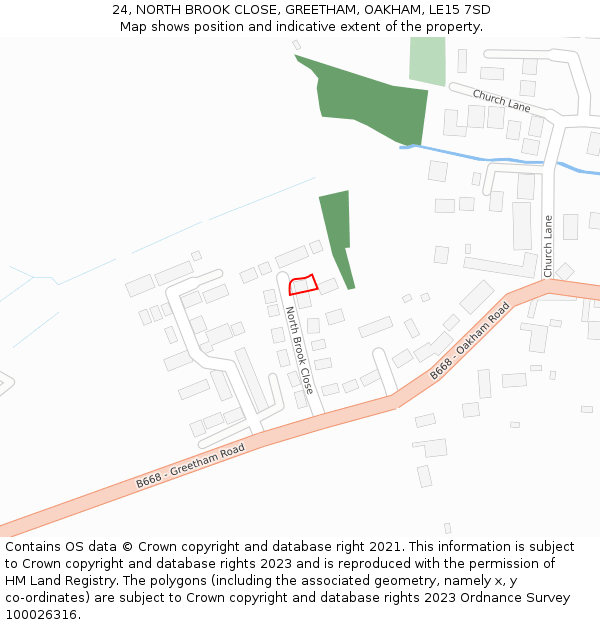 24, NORTH BROOK CLOSE, GREETHAM, OAKHAM, LE15 7SD: Location map and indicative extent of plot