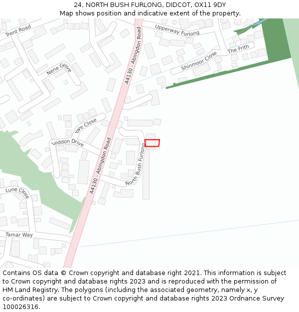 24, NORTH BUSH FURLONG, DIDCOT, OX11 9DY: Location map and indicative extent of plot